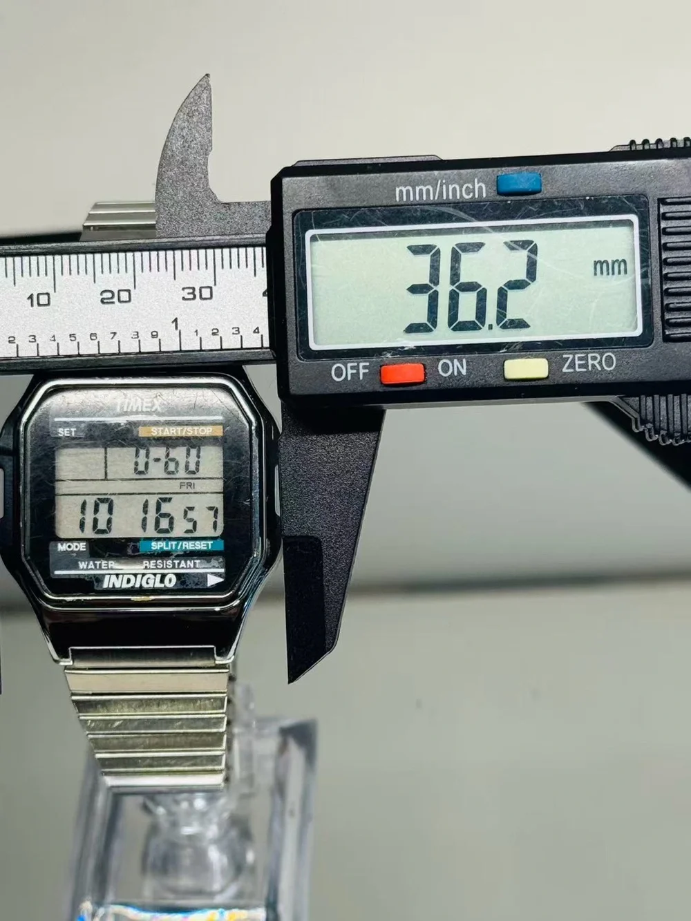 Timex Silver Digital Indiglo Watch with Black Dial Accents
